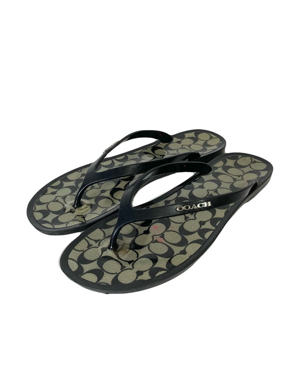 COACH Flip Flops Women US 6 Black-Grey Thong Jelly